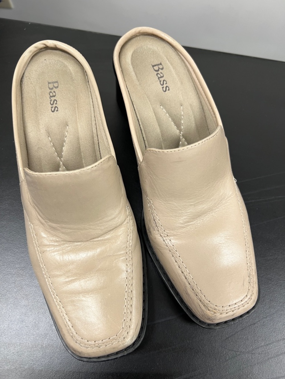 Bass CeeCee Leather Mule Loafers Beige Slip On Comfort Shoes, Size 6